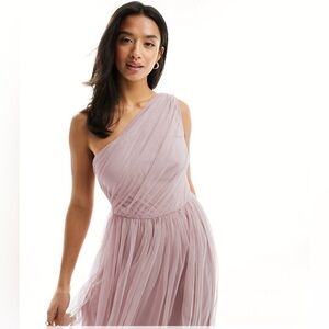 ASOS Bridesmaid Tulle One Shoulder‎ Maxi Dress Dusty Rose Pink Size 10 NWT